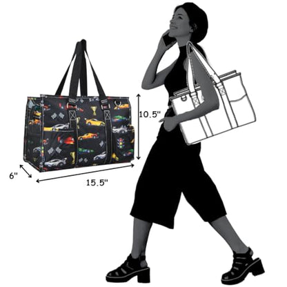 NGIL Utility Water Resistant Tote Bag | Work Tote for Women, Nurse Bag, Teacher's Choice Purse, Gym Bag, Everyday Organizer Top Zipper Closure - color: Racecar-black