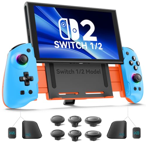 OIVO VGA DESIGN Switch Controller Handheld for 1/2/OLED, Ergonomic Grip Stretch Joypad for SW Console, Wireless Controller with TMR Joysticks, RGB Lighting, Turbo, 4 Macros & Card Slot - color: Blue & Orange