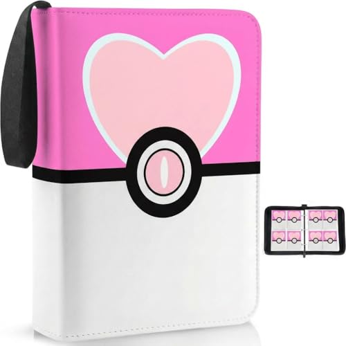 Card Binder 4 Pocket, Trading Card Holder Album Book, 50 Removable Sleeves Hold 400 Cards, PU Leather Zipper Portable Game Collection Card Case Ideal Gift (Pink) - color: Pink, size: Medium