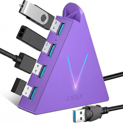 4-Port USB 3.0 Hub, FlyingVHUB USB Hub Tower with 2 ft Extended Cable,USB Splitter for Laptop,PC,PS4,PS5,Xbox,Mouse,Keyboard, Flash Drive,U-Disk (Dark Purple) - color: Purple-A