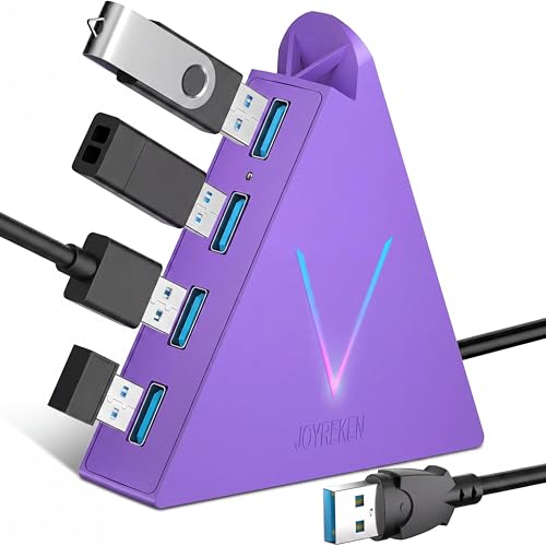 4-Port USB 3.0 Hub, FlyingVHUB USB Hub Tower with 2 ft Extended Cable,USB Splitter for Laptop,PC,PS4,PS5,Xbox,Mouse,Keyboard, Flash Drive,U-Disk (Dark Purple) - color: Purple-A