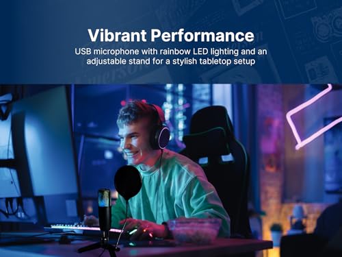 Emerson EAM-9052 USB Gaming & Streaming Condenser Microphone with LED Lighting and Pop Filter