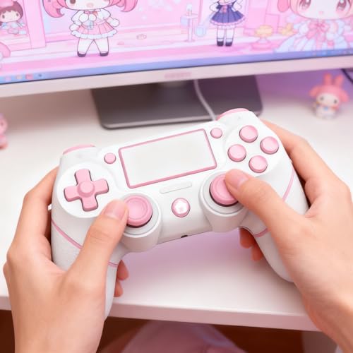 AceGamer 2 Pack for PS4 Controller, Wireless Controller for PS4/Pro/Slim/PC, with Non-Slip Grip of Both Sides,3.5mm Audio Jack and USB-C Cable! (Pink and White) - color: Pink and White