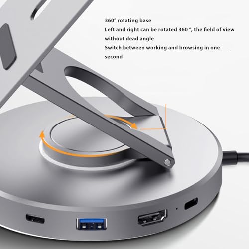 Sorandy USB C Hub Tablet Stand, 360° Rotating USB 3.0 C Hub, Swivels Stand with High Speed Transfer, Ideal for Laptops, Tablets & Gaming
