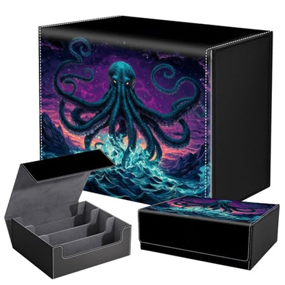 DEGDFSGR Card Game Storage Box for TCG MTG Commander Deck Box MTG Card Box Organizer Trading Card Case Magnetic Closure Creative Pattern Up to 2400 Cards, Giant Octopus In Neon Sunset - color: Giant Octopus In Neon Sunset