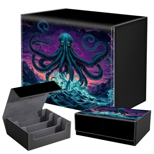 DEGDFSGR Card Game Storage Box for TCG MTG Commander Deck Box MTG Card Box Organizer Trading Card Case Magnetic Closure Creative Pattern Up to 2400 Cards, Giant Octopus In Neon Sunset - color: Giant Octopus In Neon Sunset