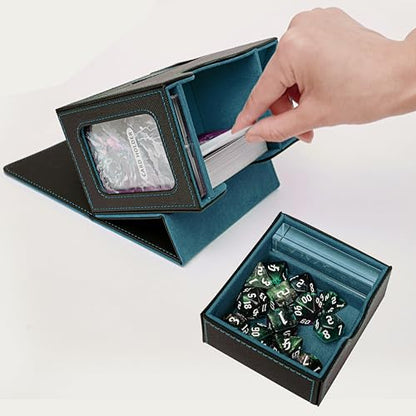 Commander Deck Box for MTG with Dice Tray - Card Deck Box Fits 100 Double-Sleeved Cards & 35PT Card Brick with Commander Display & Magnetic Holder for TCG/CCG Games-Black/Cyan - color: Black Cyan