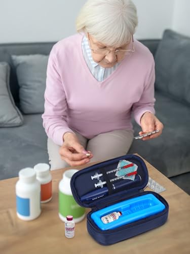 YOUSHARES Insulin Vials Cooler Travel Case - TSA Approved peptide case | Diabetic Med Vial Cooling Bag , Protective Ice Brick, Refrigerated Diabetes Supplies Organizer, Small Bottle Carrying Storage - color: 01_Navy Blue