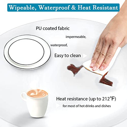 Double Design PU Round Tablecloth, Anti-Tear Wipeable Elastic Round Tablecloth, Soft-Touch Fitted Table Cloth, Waterproof Oil-Proof Table Cover (White, 53"-56" Round) - color: White, size: 55" (Round)