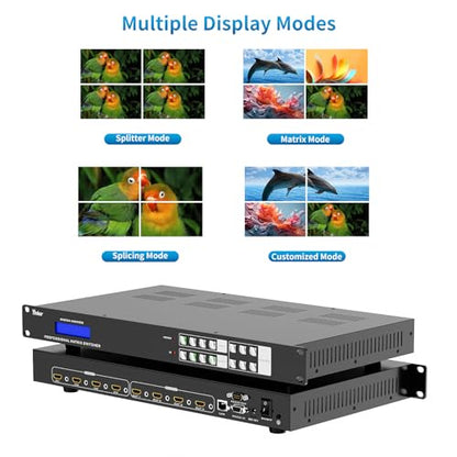 Seamless 4K60Hz 4x4 HDMI Matrix 4 in 4 Out, Support 2x2 Video Wall & Audio Separated, No Black Screen, HDCP 2.2, RGB 4:4:4, Web GUI/APP Control - size: 4K@60Hz 4x4 w/Video Wall