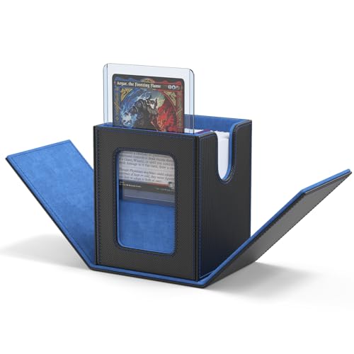 ZLCA MTG Deck Box with Commander Window Display, Trading Card Storage Box Holds 100 Double-Sleeved Cards Suitable for TCG/CCG/PTCG/EDH/Magic/Sport Cards (Black&Blue) - color: A1-Black& Blue, size: B-Vertical-Commander