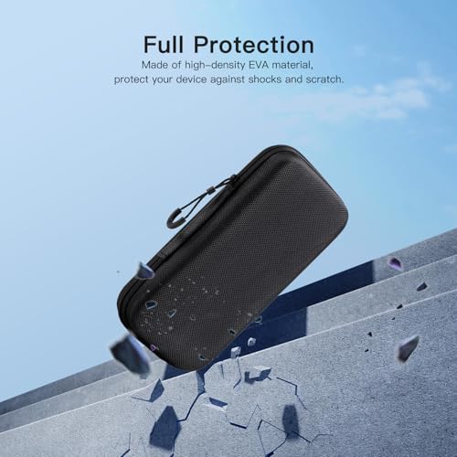 YAJOJO Carrying Case for AYANEO Pocket AIR Mini Handheld Game Console with Lanyard & Carabiner,Hard Shell Cover with Pocket for AYANEO Pocket AIR Mini & Accessories ,Shockproof(Black)