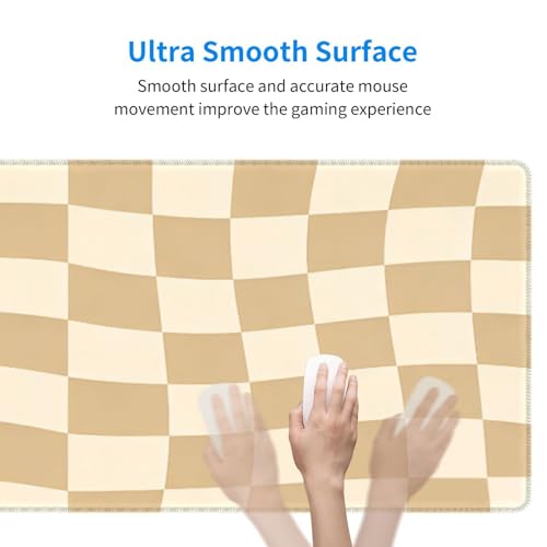 Gaming Mouse Pad, Large Beige Khaki Checkered Mousepad Laptop, Extended Mouse Mat, Long XL Waterproof Keyboard Pads, Big Non-Slip Mousepads for Game Office Home, 31.5 x 11.8 in - color: Beige Khaki Checkered