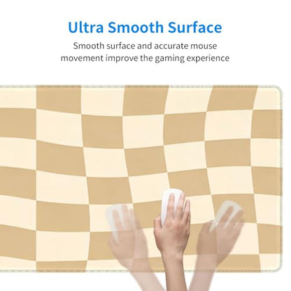 Gaming Mouse Pad, Large Beige Khaki Checkered Mousepad Laptop, Extended Mouse Mat, Long XL Waterproof Keyboard Pads, Big Non-Slip Mousepads for Game Office Home, 31.5 x 11.8 in - color: Beige Khaki Checkered