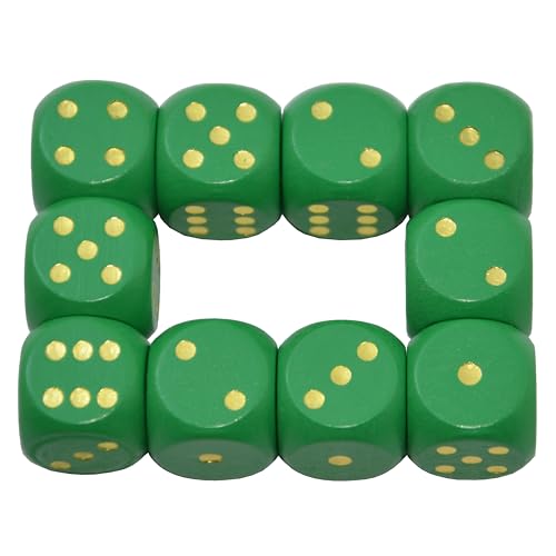 Set of 10 16MM Six Sided D6 Round Wooden Dice Set (Green) - color: Green