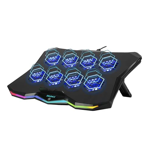ENHANCE Infiltrate 3 Laptop Cooling Pad with RGB LED Lights - Gaming Cooler Stand with 8 Quiet Fans, 7-Angle Adjustable, Dual USB Hub, Metal Cooling Plate for 13-17.3" Gaming Notebooks