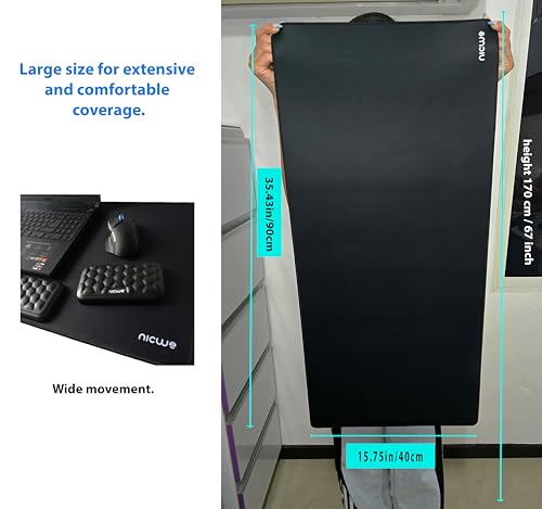 XXL Desk Pad – Large Micro Woven Cloth Mouse Pad with Non‑Slip Rubber Base, Waterproof, Double‑Stitched Edges – 35.4 x 15.75 in (Black)