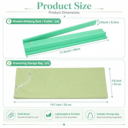 5Pcs Mahjong Racks with Pushers Wooden American Mahjong Tile Pushers and Racks Set with Mah Jong Rack Drawstring Bag Mah jong Accessories for Players Gifts Home Game Night Party Supplies (Light Green) - color: Light Green