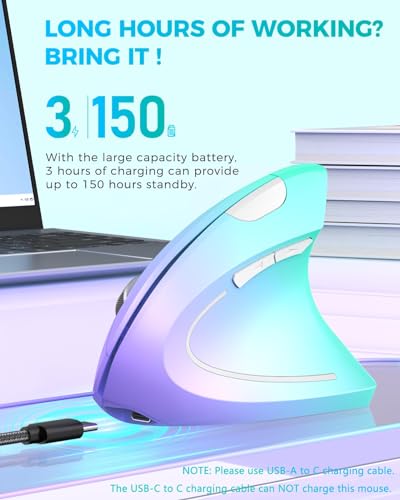 Lekvey Ergonomic Mouse, Vertical Wireless Mouse, Rechargeable 2.4G Optical Carpal Tunnel Mice: 800/1200 / 1600 DPI, 6 Buttons, for Laptop, PC, Mac, Computer, Desktop, Notebook etc, Green Purple - color: Green and Purple