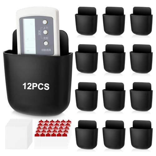 Remote Control Holder Wall Mount Remote Organizer Storage Box | 12PCS Remote Organizers, No Drill Design for Remote Controls, Phones and Home Office Organization