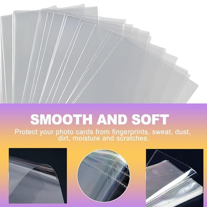 100 Pcs 59x90mm Clear Card Sleeves, Acid-Free PVC-Free Photocard Protectors for Trading Cards Collection, Standard Trading Card Album Pages Size