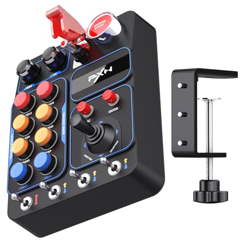 PXN CB1 PC Button Box, Programmable Sim Control Panel | 19 Buttons & Switches, RGB Backlit, Driver-Free USB, for Gaming Steering Wheel Setup, Racing, Truck & Farming Sims