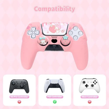 Kuitmor Silicone PS5 Controller Cover Skin Set, Anti-Slip Soft Protective Case for PS5 Wireless Controller with 2 Thumb Grip Caps and 1 Sticker (Pink Melody) - color: Pink Melody