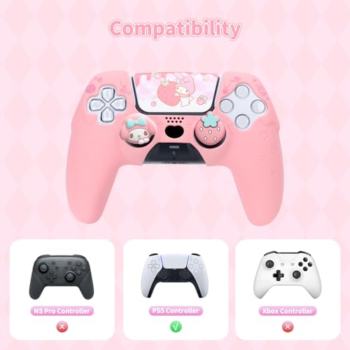 Kuitmor Silicone PS5 Controller Cover Skin Set, Anti-Slip Soft Protective Case for PS5 Wireless Controller with 2 Thumb Grip Caps and 1 Sticker (Pink Melody) - color: Pink Melody