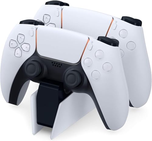 PS5 Controller Charger - Charge 2 Controllers to 90% in 50 Mins - No Annoying Lights - Click in Design Dual Fast Charging Stand Dock Station Holder Accessories for PlayStation DualSense Controller