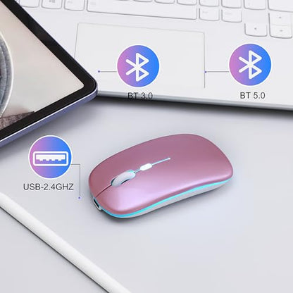 Wireless Bluetooth Mouse, Rechargeable Computer Mouse, Rose Gold | Dual Mode - BT5.2 & 2.4G,Long Lasting,Silent RGB LED Mice,Slim Portable Mouse for Laptop,PC,Tablet,MacBook,iPad,Apple Devices - color: Rose Gold