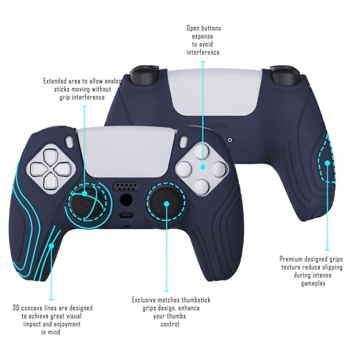 eXtremeRate PlayVital Samurai Edition Midnight Blue Anti-Slip Controller Grip Silicone Skin for ps5, Ergonomic Soft Rubber Case for ps5 Controller with Black Thumb Stick Caps - color: Midnight Blue