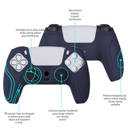 eXtremeRate PlayVital Samurai Edition Midnight Blue Anti-Slip Controller Grip Silicone Skin for ps5, Ergonomic Soft Rubber Case for ps5 Controller with Black Thumb Stick Caps - color: Midnight Blue