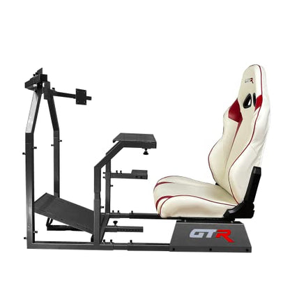 GTR Simulator GTA-F Model Racing Cockpit | Silver Frame with Triple/Single Monitor Stand | Adjustable Leatherette Seat | Stable & Ergonomic | Compatible with All Wheels & Pedals for PC & Console - color: Black, White Red