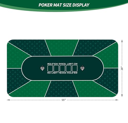 nuveti Poker Mat - 55 x 28inch Non-Slip Poker Table Game Mat - Portable Rubber Waterproof Poker mat for Table 6-8 Player Card Game Anti-Slip Rubber Poker Table Top Layout - color: 55 X 28 Inch Rectangular-green7