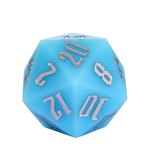 55mm Silicone D20 DND Dice, Large D20 Single 20 Sided Dice | Glow-in-the-Dark D20 Giant Dice with Gift Box for Dungeons and Dragons RPG Bar Pub Club Party Games (Sky Blue/Sliver) - color: Sky Blue/Sliver