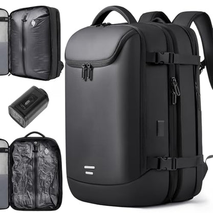 TANGCORLE Vacuum-Compressed Travel Backpack: Expandable, Airline-Approved Laptop Backpack—Unisex Business Backpack - color: Black-b45l