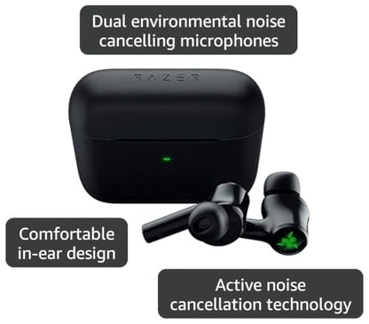 Razer Hammerhead True Wireless (2nd Gen) Bluetooth Gaming Earbuds: Chroma RGB Lighting -60ms Low-Latency- Active Noise Cancellation - Dual Environmental Noise Cancelling Microphones- Classic Black
