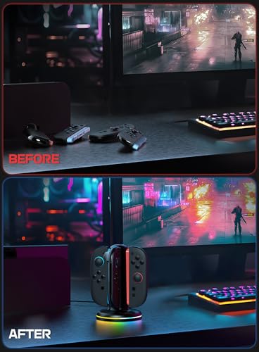 Mumba Magnetic Charging Station Compatible with Nintendo Switch 2, 4-in-1 Fast Charging Dock for Joy-Con Controllers, Dual-Direction Design with 9 RGB Lights, Overcharge Protection & USB-C Cable