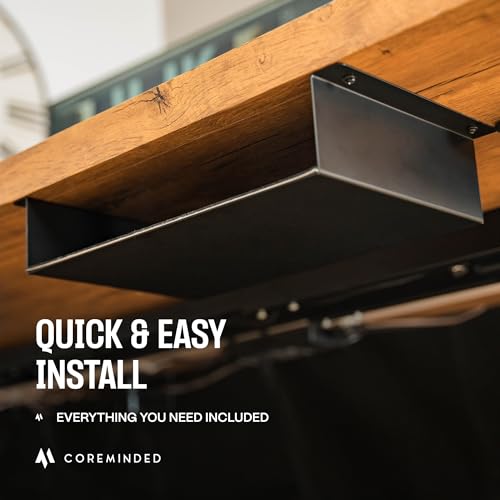 COREMINDED Under Desk Storage Shelf - Carbon Steel Under Desk Tray with Cable Management, Mountable Add-On Shelf for Table & Office Desks (7.5" x 8" x 2.8") - size: Small, style: Shelf