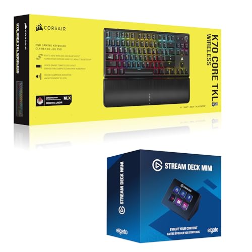 Corsair K70 CORE TKL Wireless + Elgato Stream Deck Mini Bundle - Mechanical Tenkeyless Gaming Keyboard with Studio Controller for Zoom, Teams, PowerPoint, MS Office etc, Compatible with PC/Mac