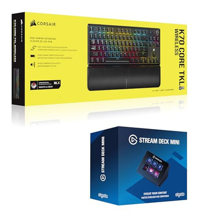 Corsair K70 CORE TKL Wireless + Elgato Stream Deck Mini Bundle - Mechanical Tenkeyless Gaming Keyboard with Studio Controller for Zoom, Teams, PowerPoint, MS Office etc, Compatible with PC/Mac