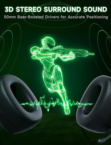 Gvyugke 2.4GHz Wireless Gaming Headsets for PS5, PS4, PC, Switch - Bluetooth 5.3 Gaming Headphones with Noise Canceling Mic, 7.1 Surround Sound, 70H Battery, Blue Lighting - Black Green - color: Black Green