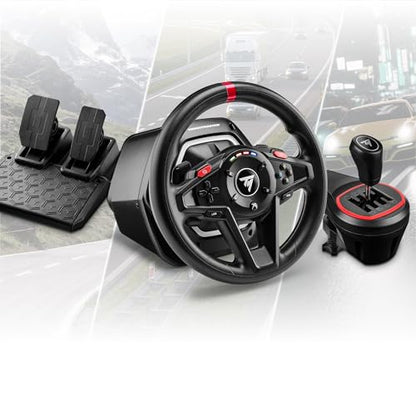 Thrustmaster T128 X Racing Wheel, Pedals & Shifter Bundle - XBOX & PC | Hybrid drive force feedback, 900-degree rotation, racing pedals, 7-speed gearbox, magnetic paddles, for driving and farm sims - style: T128X & Shifter Pack