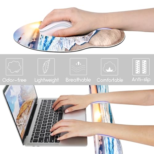 Ergonomic Mouse Pad with Wrist Rest and Keyboard Wrist Rest, Mousepad and Wrist Rest for Computer Keyboard, Pain Relief, Non-Slip Rubber Base, Mouse Pad with Wrist Support for Gaming, Office, Beach - color: Beach