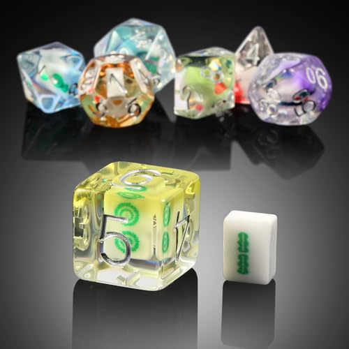 Mahjong Resin DND Dice,DNDND 7PCS Dungeons and Dragons Dice Set with Velvet Bag for DND Role Playing Games and Tabletop Games（Mahjong - color: Mahjong
