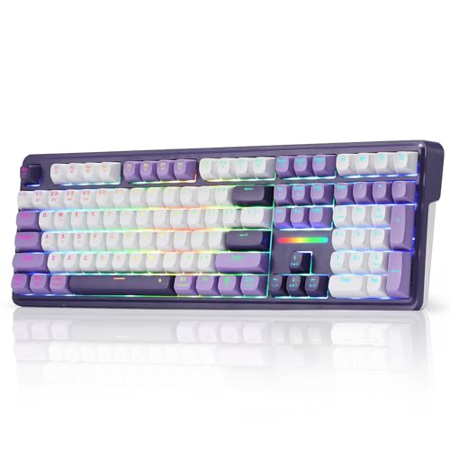 Redragon K745 PRO Wireless Gasket RGB Gaming Keyboard, 108 Keys Mechanical Keyboard w/Extra 4 Hotkeys, Hot-Swap Socket, 5-Layer Noise Dampening, See-Through Round PBT Keycaps, Mint Mambo Switch - color: Charming Purple, size: 108 Keys