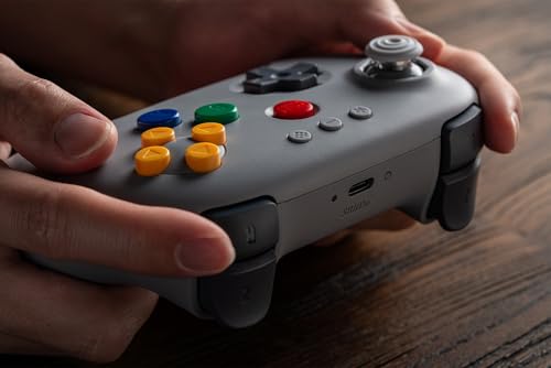 8Bitdo 64 Bluetooth Controller for Analogue 3D, Grey | Switch/Switch 2, Windows and Android Support, Wired USB, D-Input/S-Input Modes, Hall Effect Joystick, Vibration - color: Grey