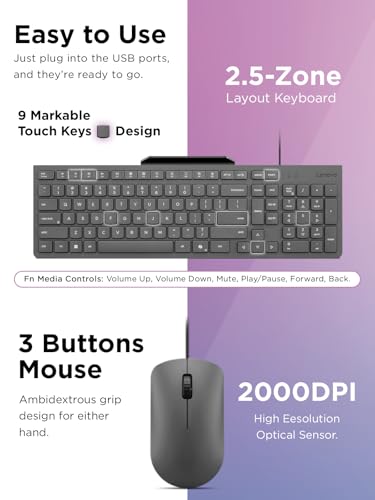Lenovo 310 USB-A Wired Keyboard Mouse Combo, Quiet Keys, Ultra-Slim Gaming Design, Spill-Resistant, Integrated Phone Stand, Compatible w Laptop, PC, Tablet – Ergonomic Mouse Mechanical Keyboard USB - style: 310 USB-A Combo