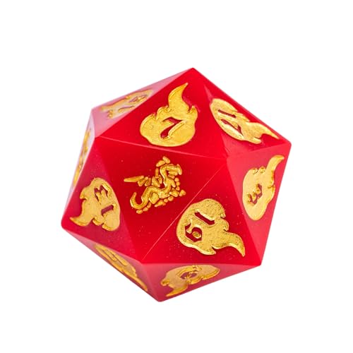 Cusdie 7-Piece Sharp Edges DND Dice Set with Dragon Pattern - Perfect for Tabletop RPGs Board Games Gifting and Collecting(Red with Gold Number) - color: Dragon Pattern R/G