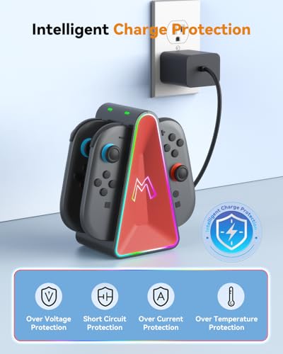 HEIYING Switch Joycon Charging Dock with LED Indicators for Switch 2 | Magnetic 4-in-1 Charging Dock with RGB Lights & LED Indicators, Safe Flip Connector Charger for Switch 2 Joypad